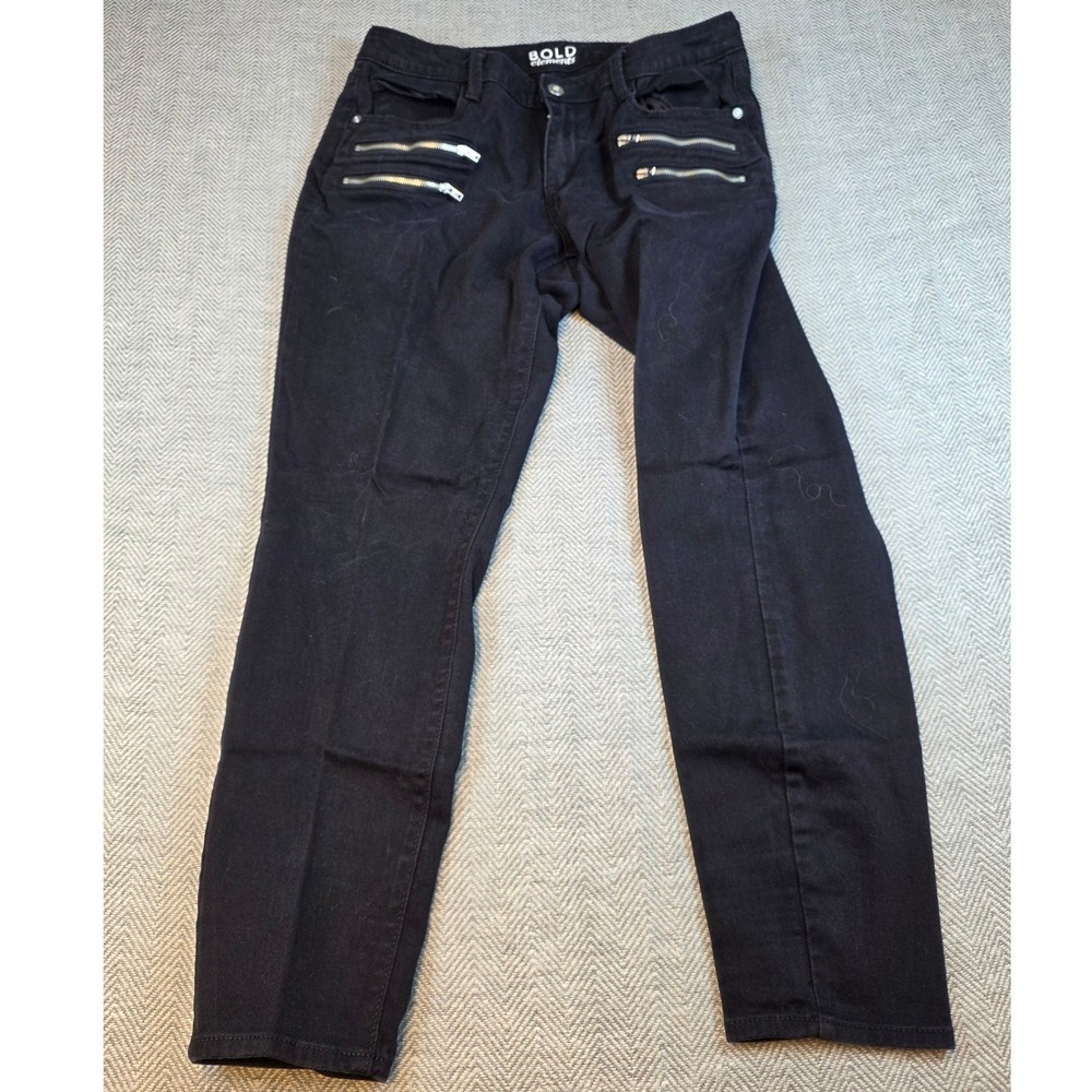Bold Elements Black Curvy Skinny Pants Silver Multi Zipper Moto Edgy Size 12